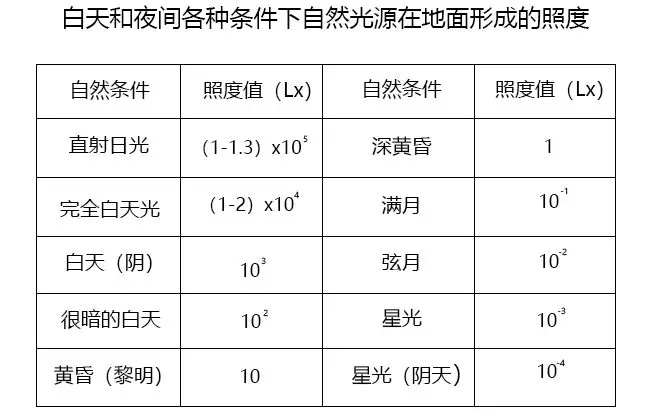 白天和黑夜的照度